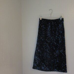 BANANA REPUBLIC Blue Fully Sequined Lined Midi Skirt Size XS NWT